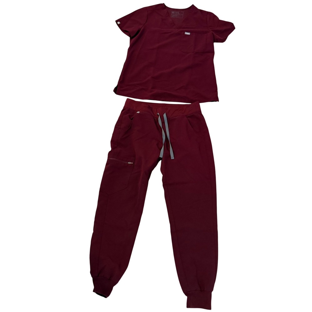 FIGS Burgundy Scrub Set Catarina Top Zamora Jogger petitePants Women Small Nurse